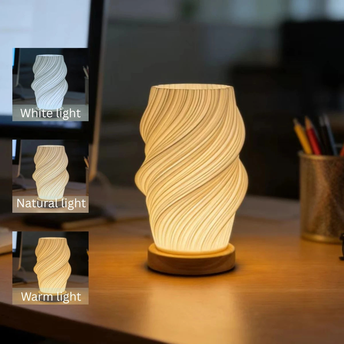 Lumora Art Desk Lamp — USB Dimmable Night Light with Sculptural Shade for Bedroom & Home Office