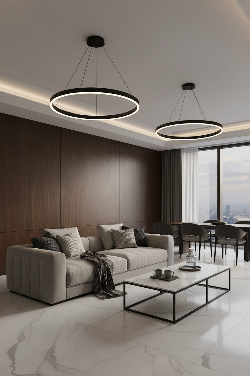 Halo Ring LED Pendant Light — Modern Ceiling Lamp for Living & Dining