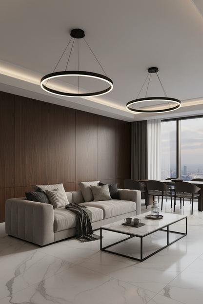 Halo Ring LED Pendant Light — Modern Ceiling Lamp for Living & Dining