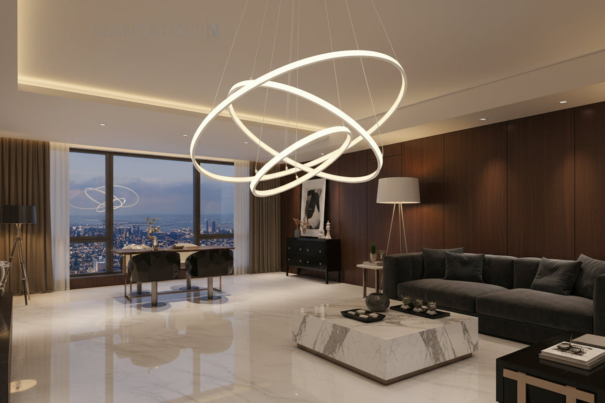 Halo Ring LED Pendant Light — Modern Ceiling Lamp for Living & Dining
