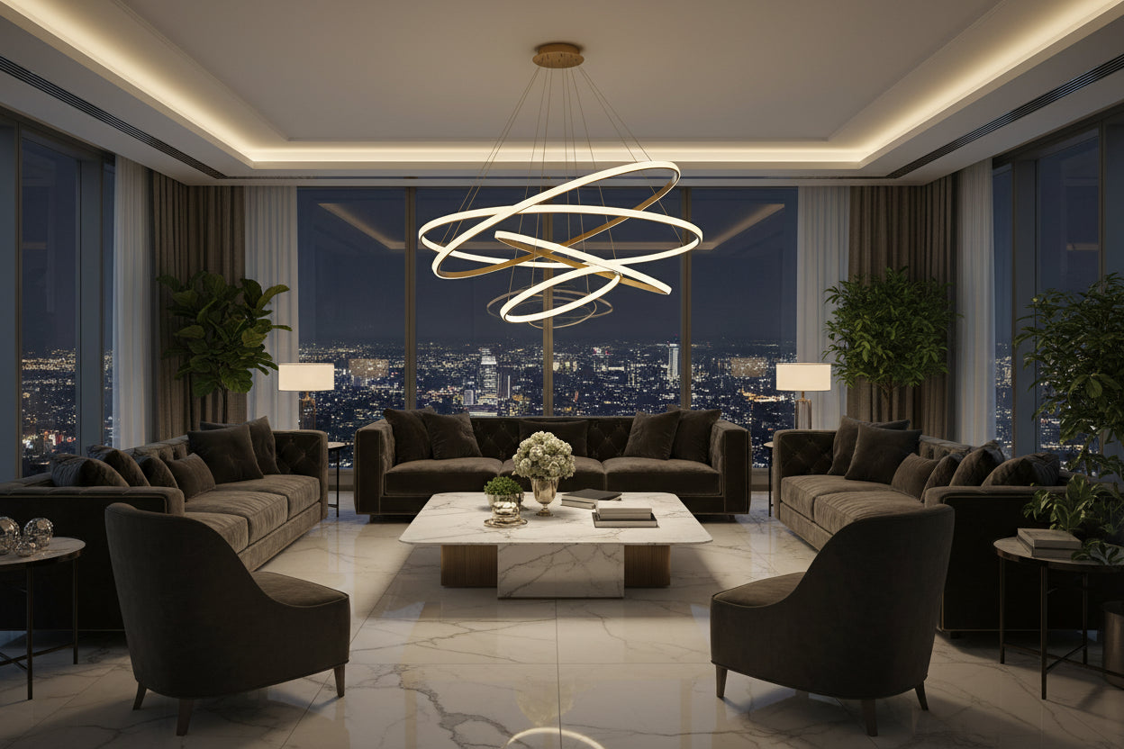 Halo Ring LED Pendant Light — Modern Ceiling Lamp for Living & Dining