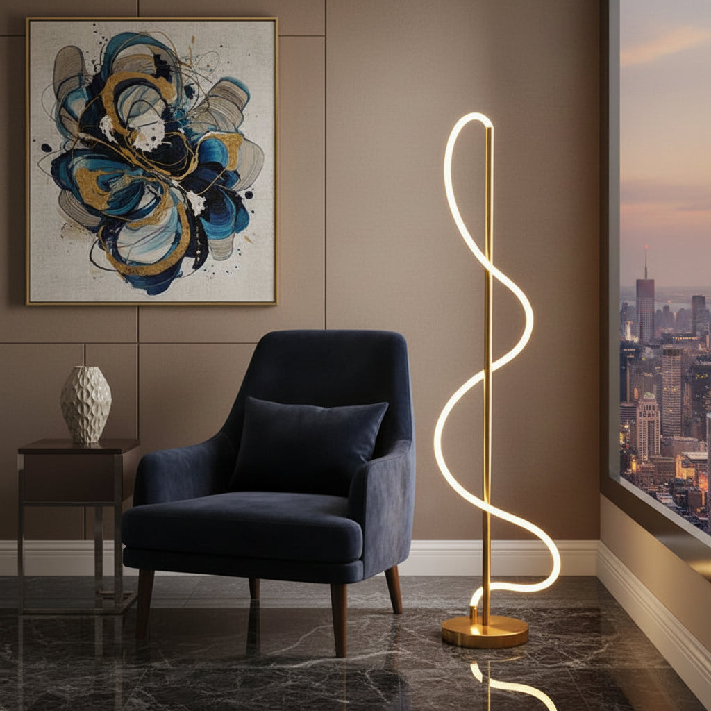 Lumora Arc Floor Lamp — Nordic Minimalist LED Light for Living Room & Bedroom