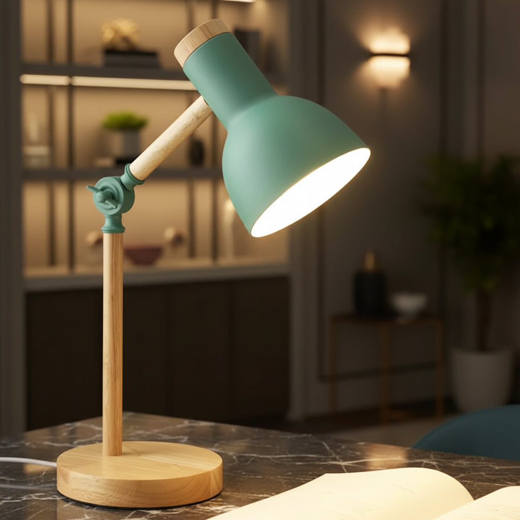 Artisan Wooden LED Table Lamp with Swivel Head — Nordic Glow