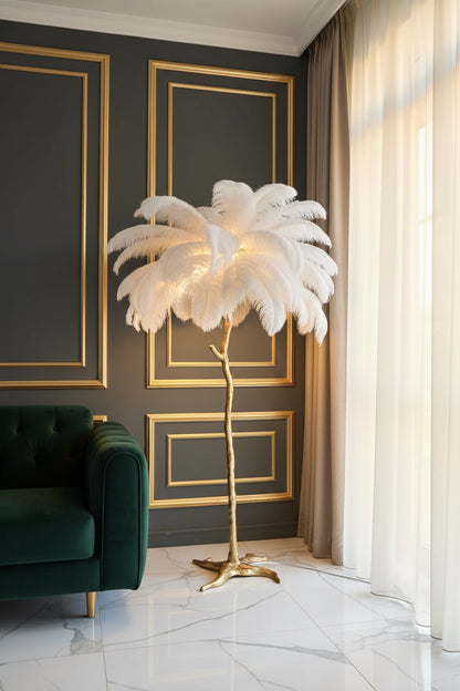 Luxury Standing Light for Living Room & Bedroom – Nordic Ostrich Feather Floor Lamp