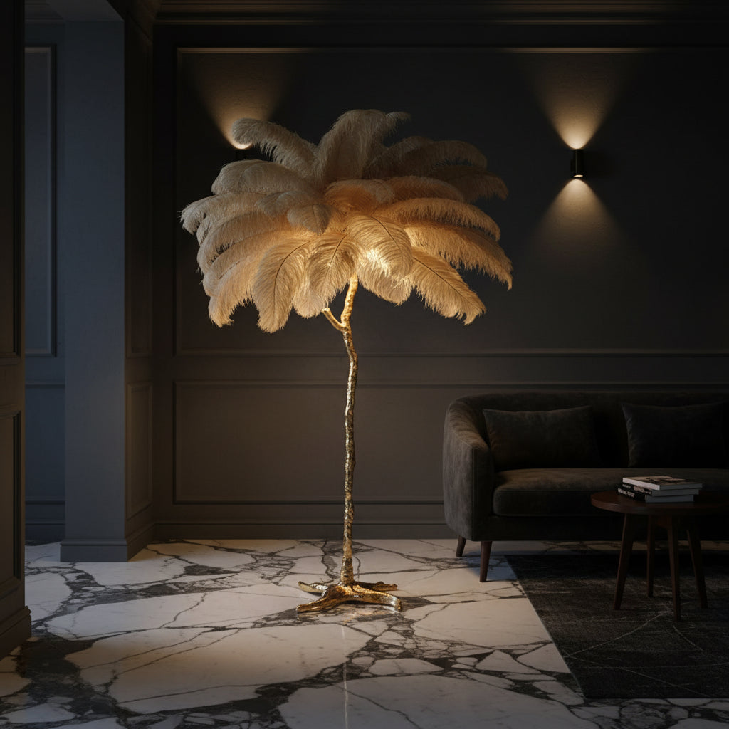 Luxury Standing Light for Living Room & Bedroom – Nordic Ostrich Feather Floor Lamp