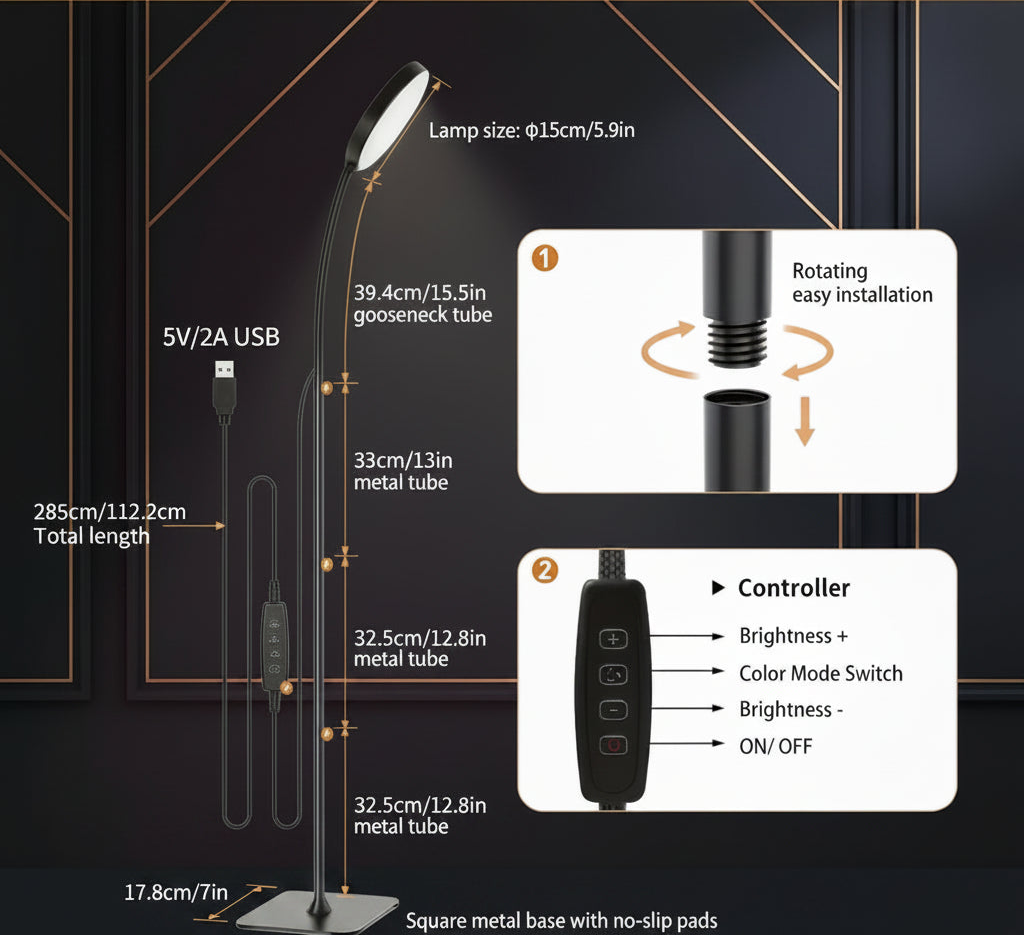 Lumora Halo Floor Lamp — Circular LED Light & 5 Brightness Levels for the Perfect Ambiance