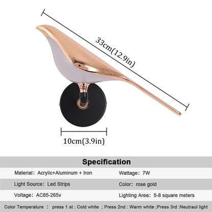 Golden Bird Wall Sconce | Sculptural Nordic Light with Rotating Head