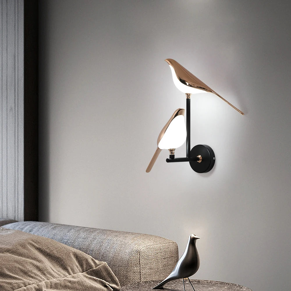 Golden Bird Wall Sconce | Sculptural Nordic Light with Rotating Head