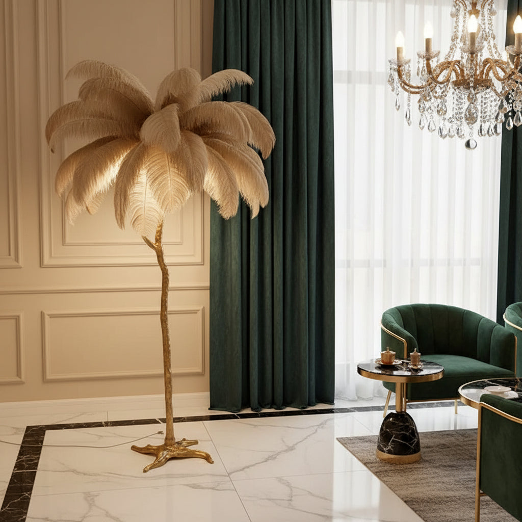 Luxury Standing Light for Living Room & Bedroom – Nordic Ostrich Feather Floor Lamp