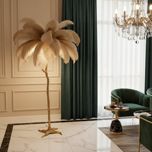 Luxury Standing Light for Living Room & Bedroom – Nordic Ostrich Feather Floor Lamp