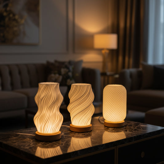 Lumora Art Desk Lamp — USB Dimmable Night Light with Sculptural Shade for Bedroom & Home Office