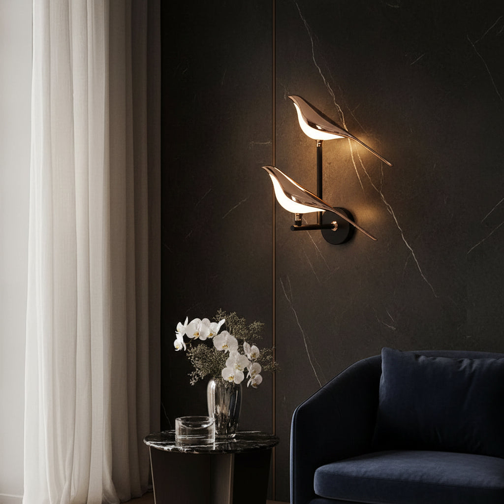 Golden Bird Wall Sconce | Sculptural Nordic Light with Rotating Head