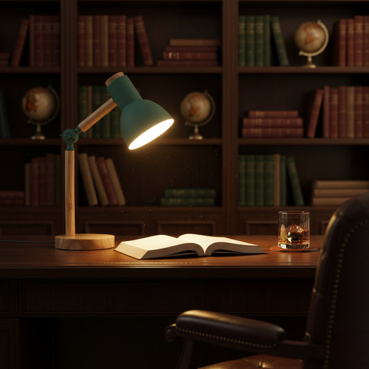 Artisan Wooden LED Table Lamp with Swivel Head — Nordic Glow