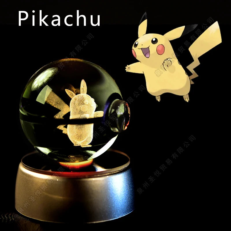 Pokémon 3D Crystal Ball Night Light – LED Glass Lamp & Collectible Gift