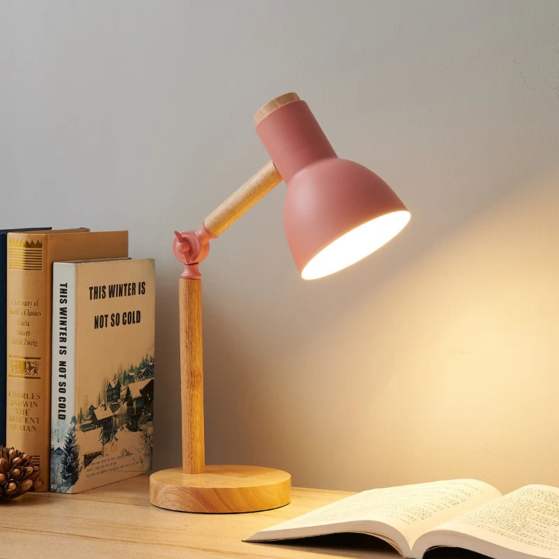 Artisan Wooden LED Table Lamp with Swivel Head — Nordic Glow