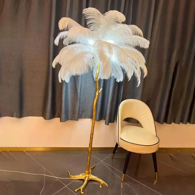 Luxury Standing Light for Living Room & Bedroom – Nordic Ostrich Feather Floor Lamp