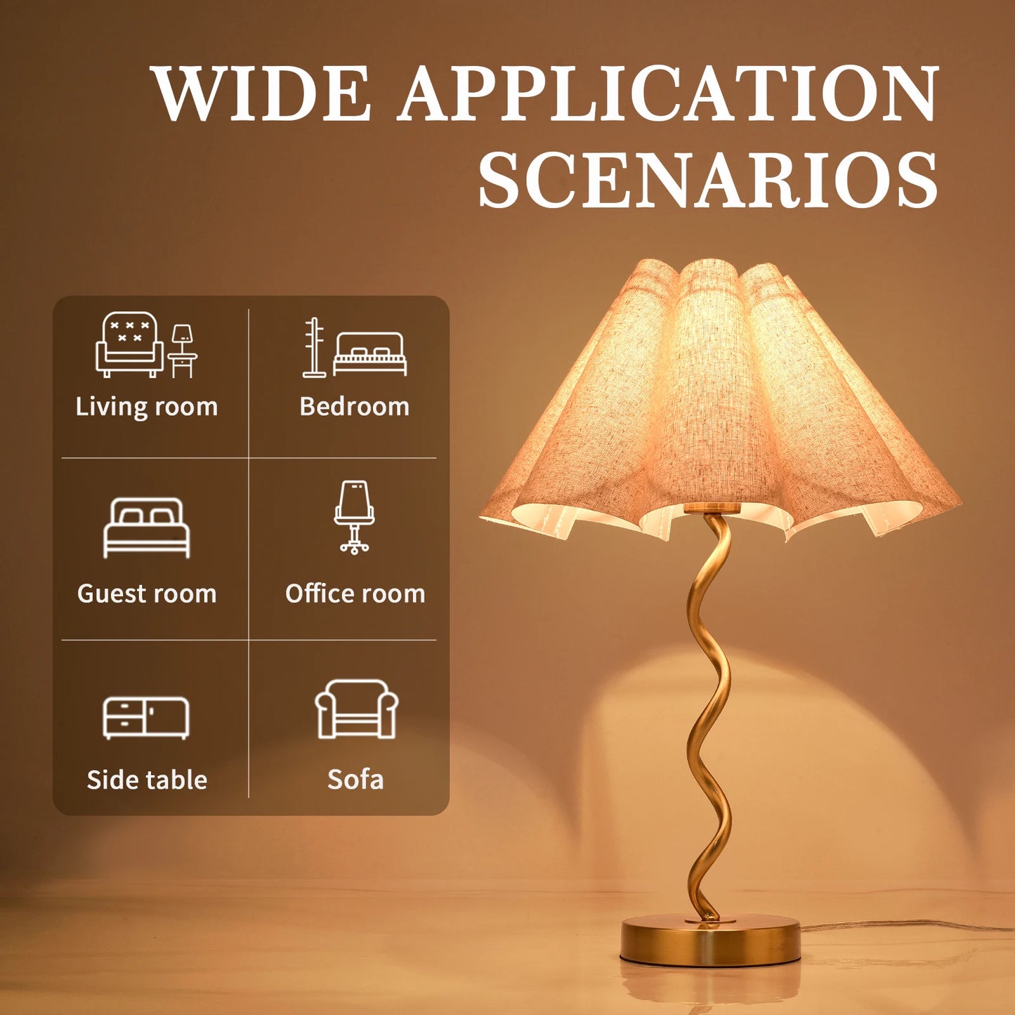 Lumora Scalloped Table Lamp – Gold & Linen Bedside Glow