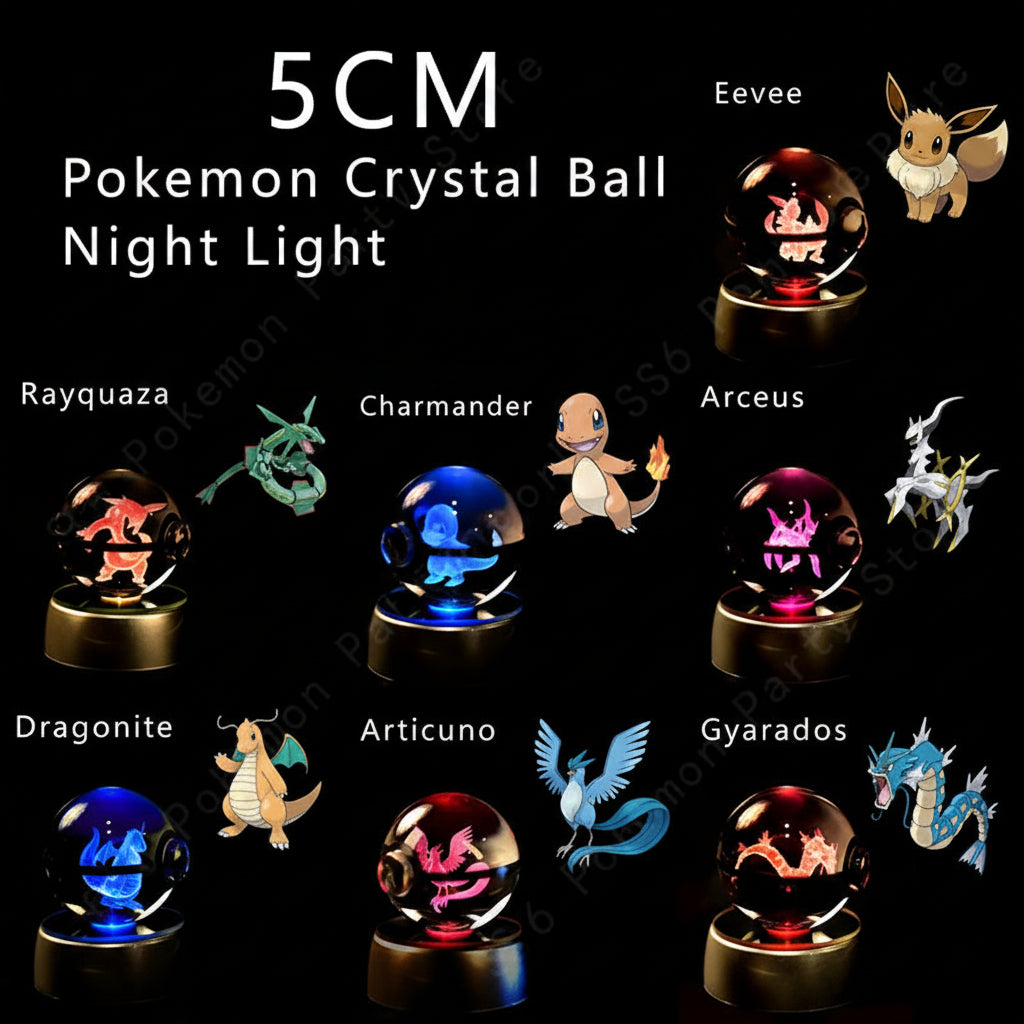 Pokémon 3D Crystal Ball Night Light – LED Glass Lamp & Collectible Gift