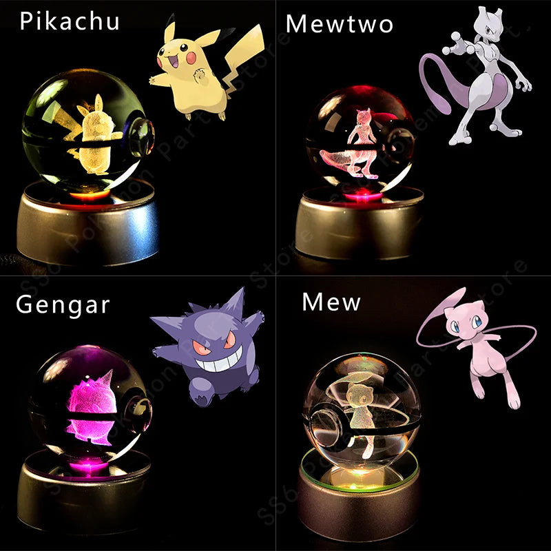 Pokémon 3D Crystal Ball Night Light – LED Glass Lamp & Collectible Gift