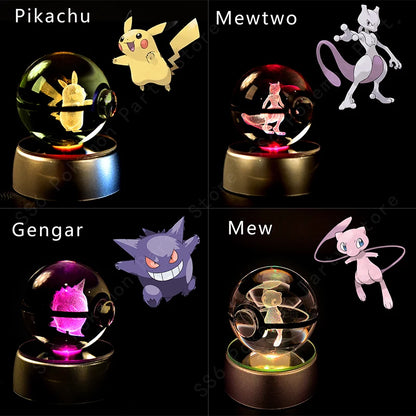Pokémon 3D Crystal Ball Night Light – LED Glass Lamp & Collectible Gift