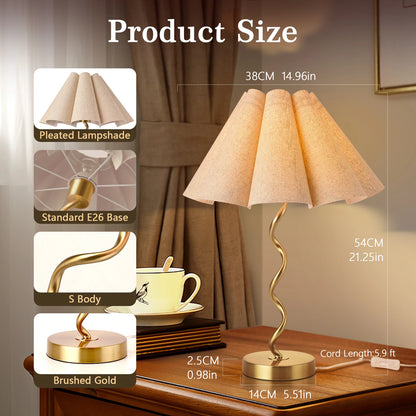 Lumora Scalloped Table Lamp – Gold & Linen Bedside Glow
