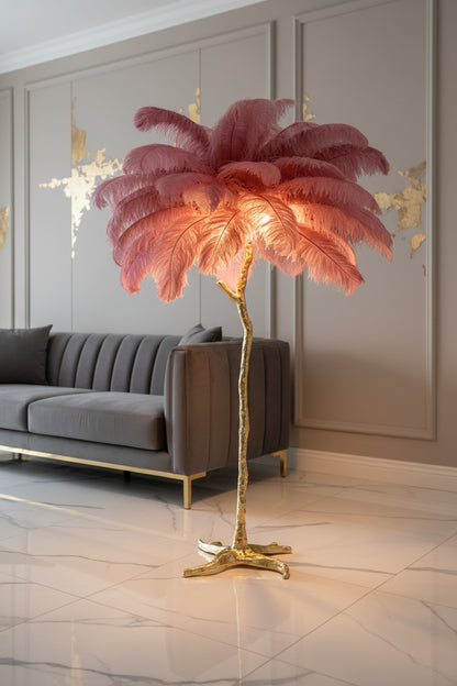 Luxury Standing Light for Living Room & Bedroom – Nordic Ostrich Feather Floor Lamp