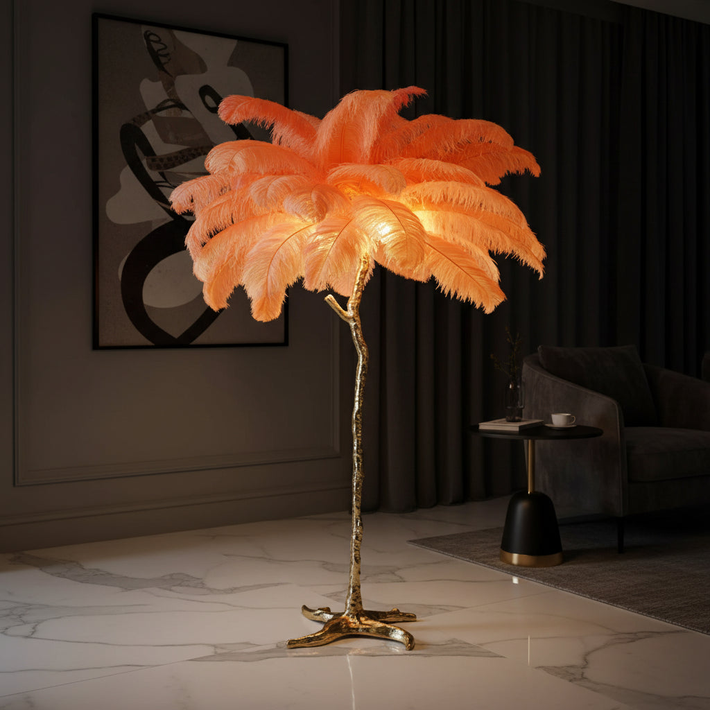 Luxury Standing Light for Living Room & Bedroom – Nordic Ostrich Feather Floor Lamp