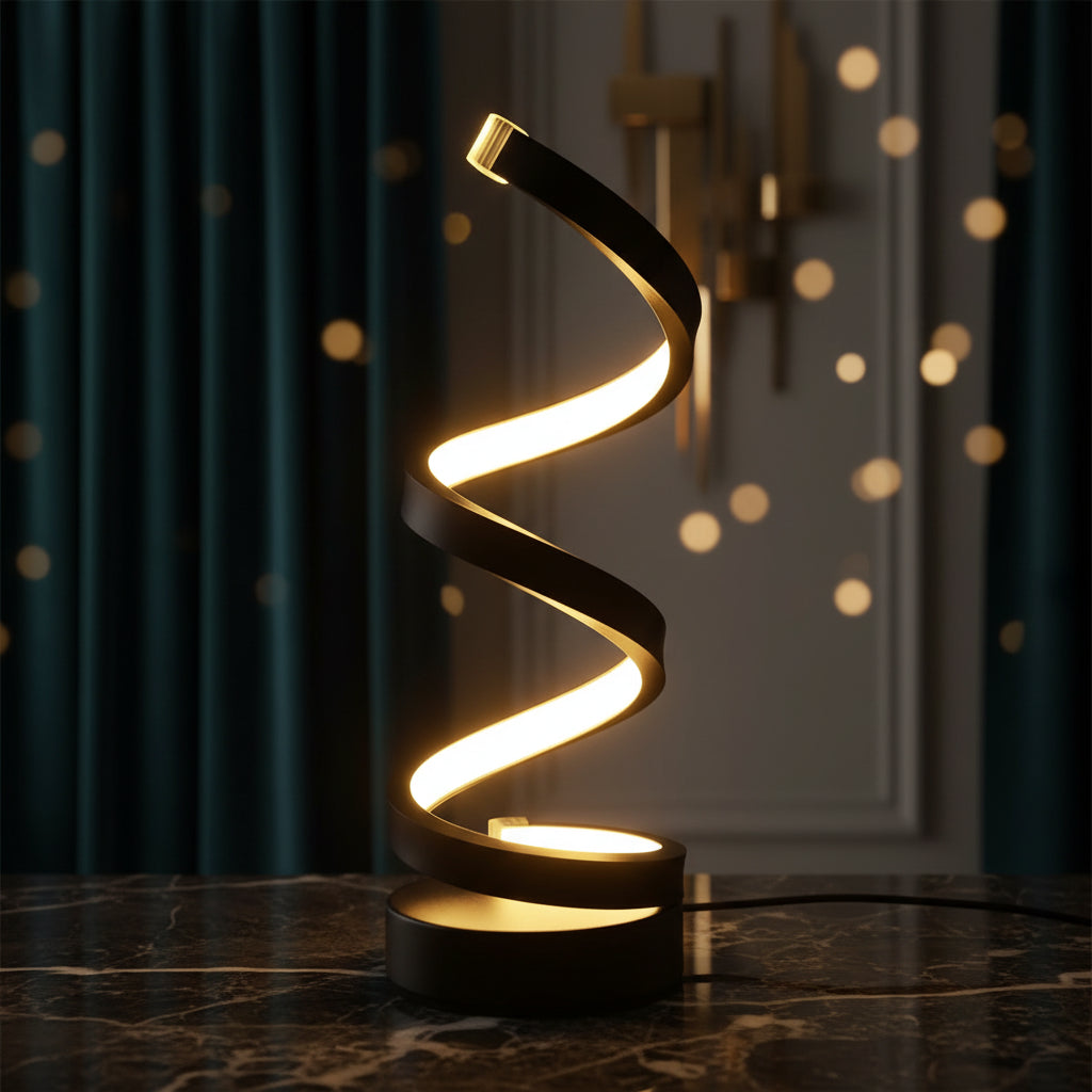 Lumora Spiral Table Lamp — Modern Sculptural Glow for Every Room