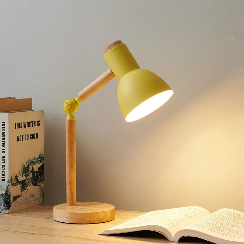 Artisan Wooden LED Table Lamp with Swivel Head — Nordic Glow