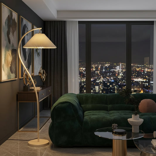 The Lumora Arc — Cream Fishing Floor Lamp for Living Spaces